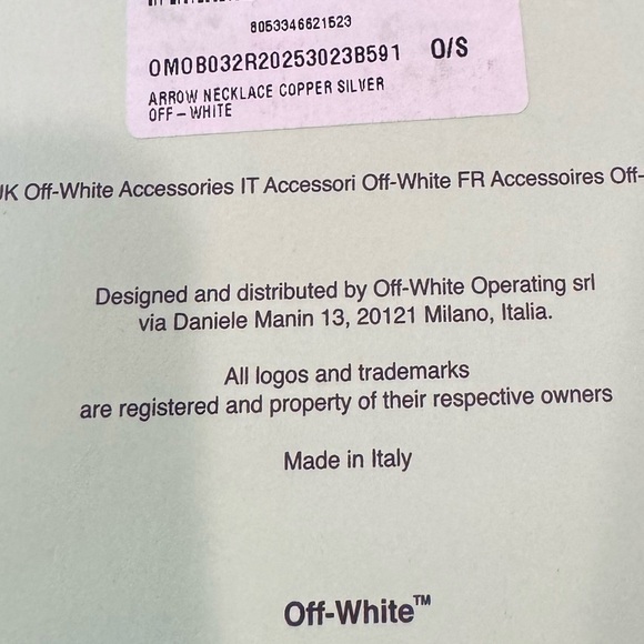 Off-White Arrow Pendant Chain Necklace – Silver/Green – Made in Italy - Picture 8 of 9